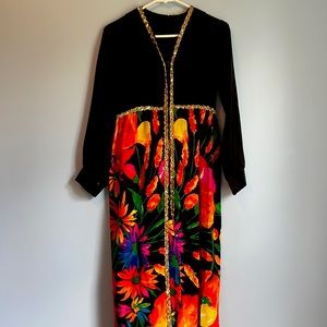 1970s Tiffany Loungewear Hostess Dress Wide Leg Jumpsuit Bright Bold Vintage